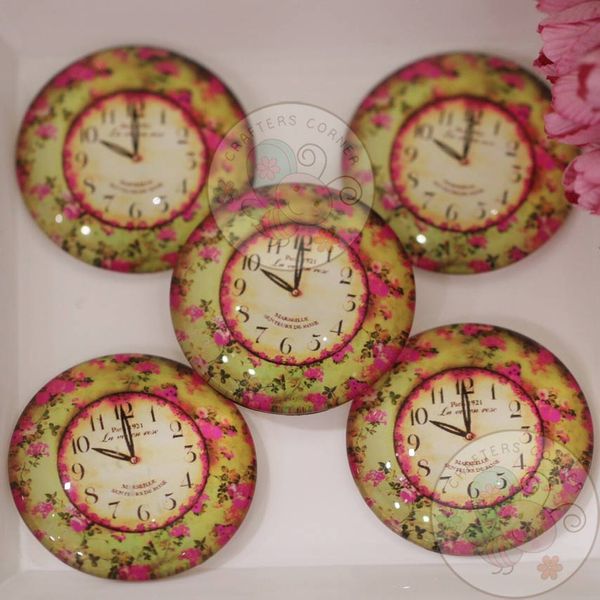 Round Glass Cabochon - Pink Floral Clock